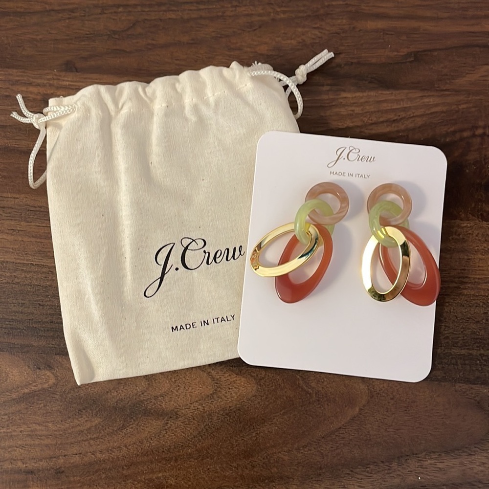 NWT J Crew Made In Italy Acetate Interlocking Oval Earrings